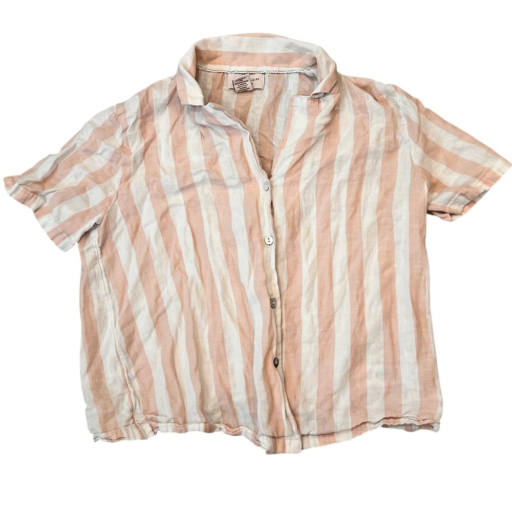 Sincerely Jules Button Down Shirt Womens Small Peach White Striped Good Cotton